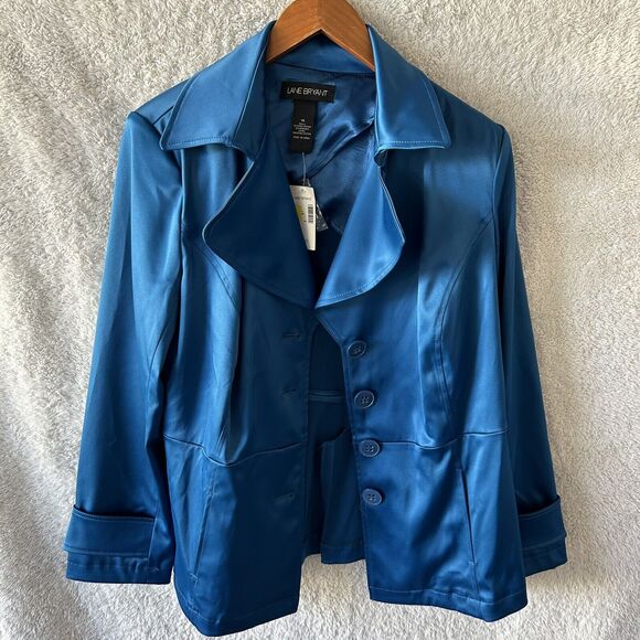 Lane Bryant 14 Blazer NEW Blue Satin Structured Jacket Career Modern Classic - Picture 1 of 14